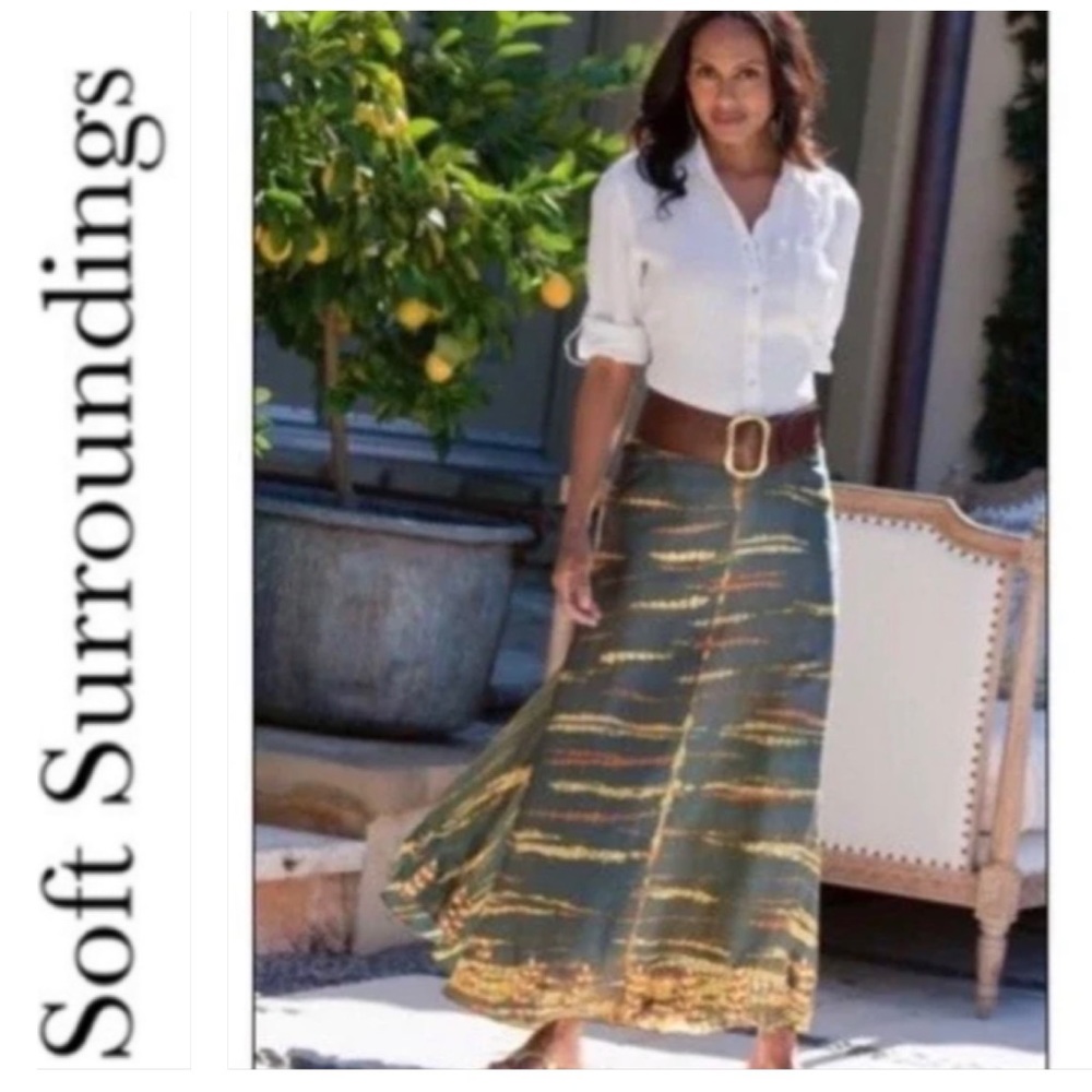 Soft Surroundings 100% Silk Boho Festival Beaded Space Dye Maxi Skirt Large